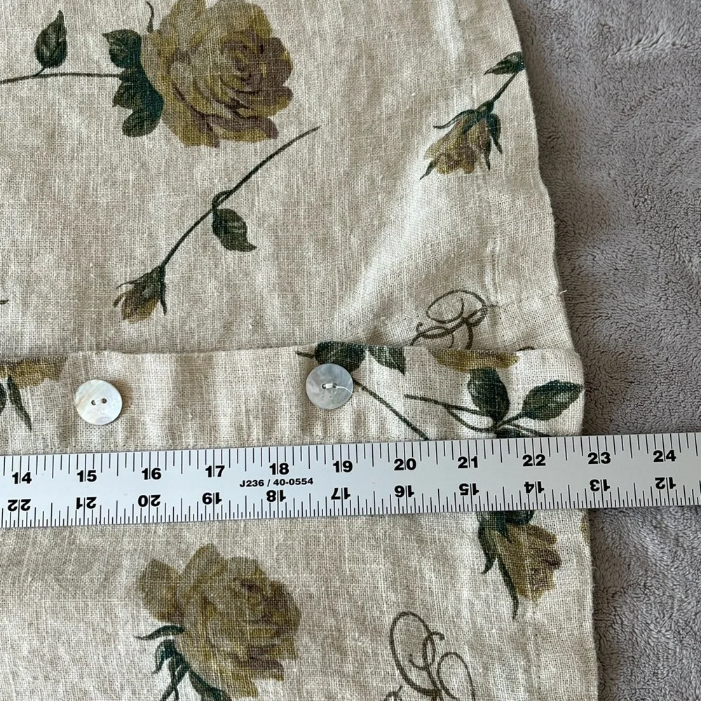 Sweet Jessie 100% Linen Neutral Floral Short Sleeve Button Up Shirt Top Size L
